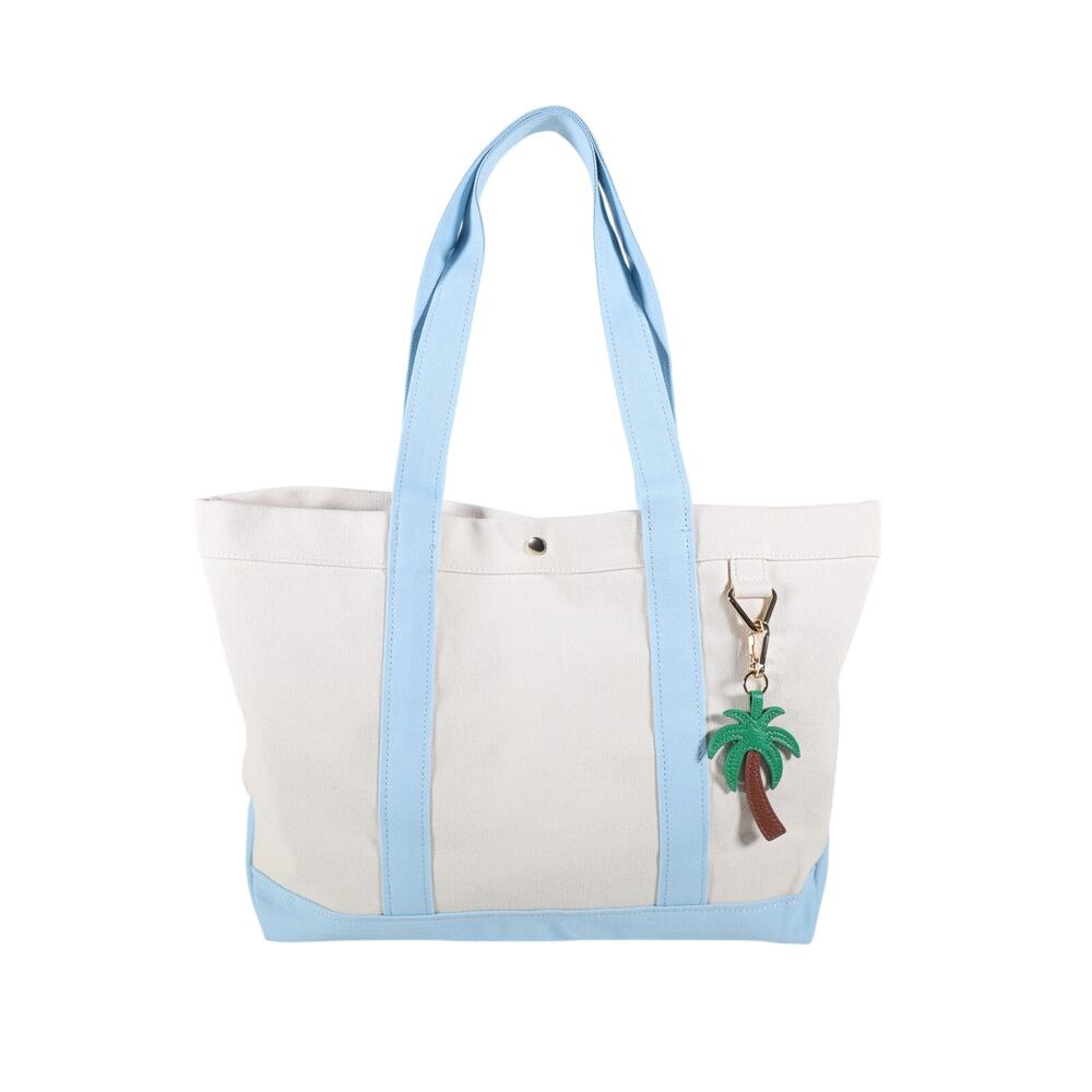 Baublebar Canvas Tote Bag with Palm Tree Charm – Cream / Light Blue – NWT
